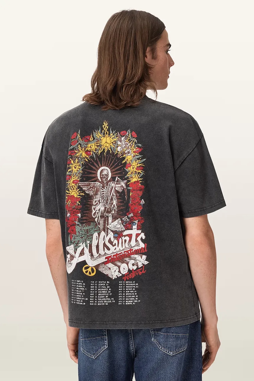 AllSaints oversize t-shirt ανδρικό βαμβακερό ROQUE M054PE μαύρο XS,M,L,XL,XXL,S