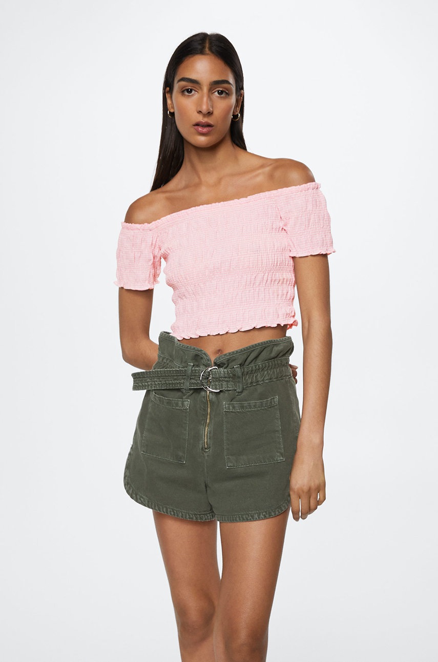 

Тениска Mango Saliness дамска в розово с изчистен дизайн, Розов