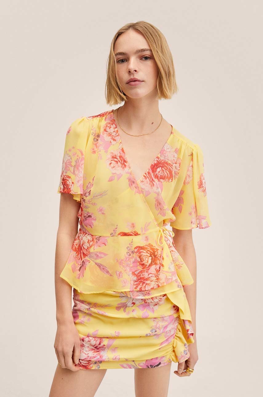 

Блуза Mango Romance в жълто с флорален десен, Жълт