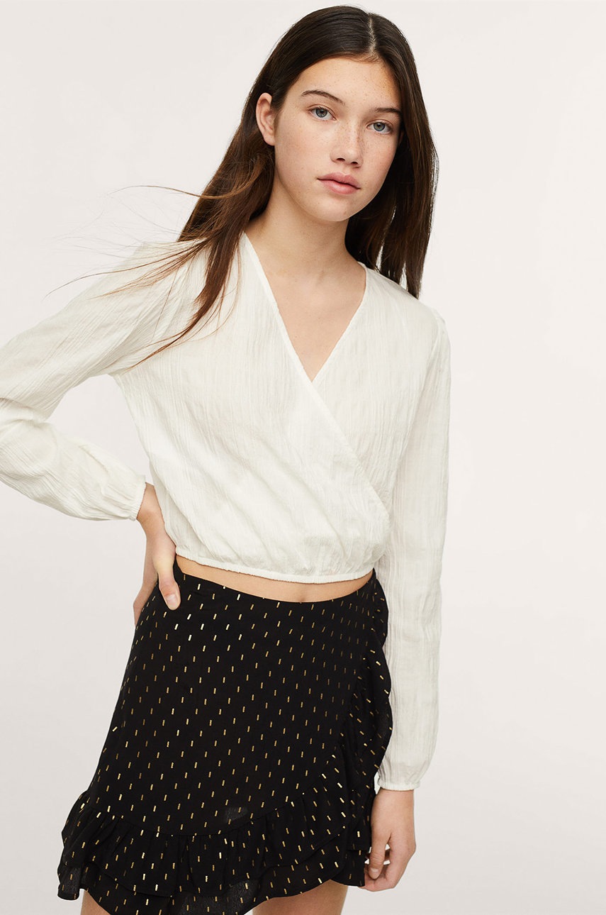 

Детска блуза Mango Kids Frunci в бяло с изчистен дизайн, Бял