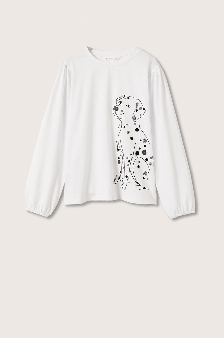 Mango kids hanorac de bumbac pentru copii dalmata culoarea alb, material neted