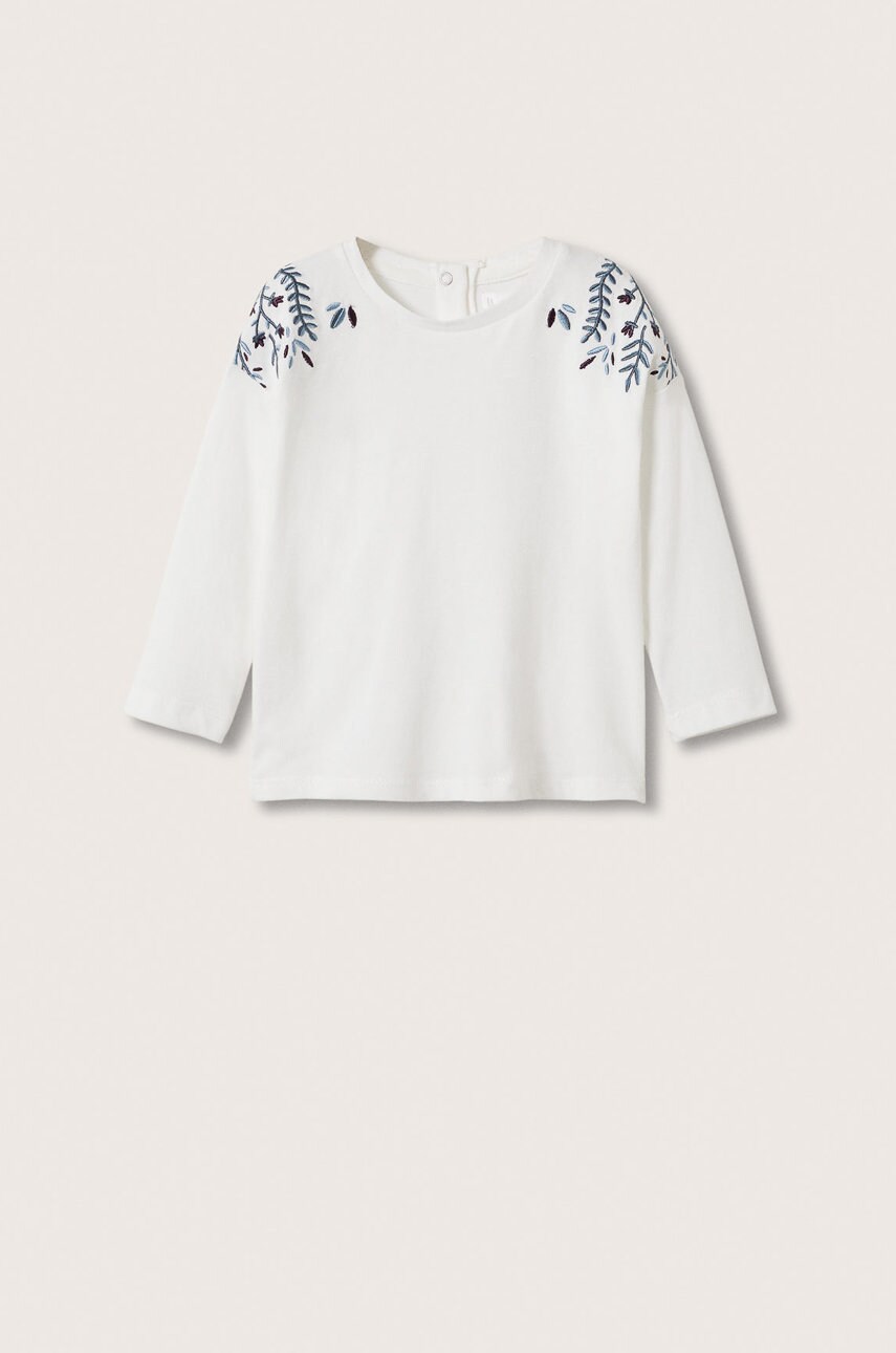 

Детска памучна блуза Mango Kids Flores в бяло с апликация, Бял