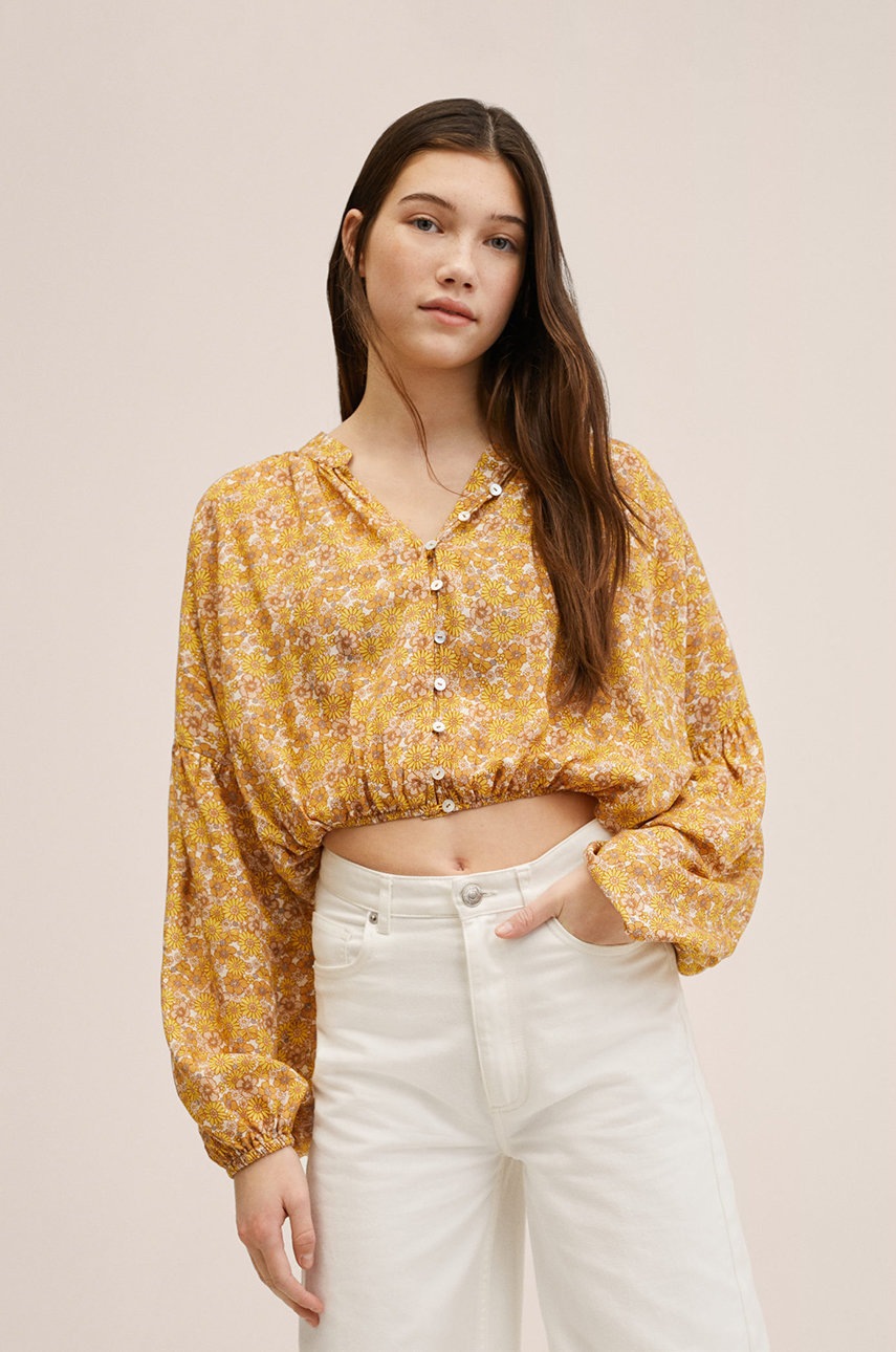 

Детска блуза Mango Kids в жълто с десен, Жълт