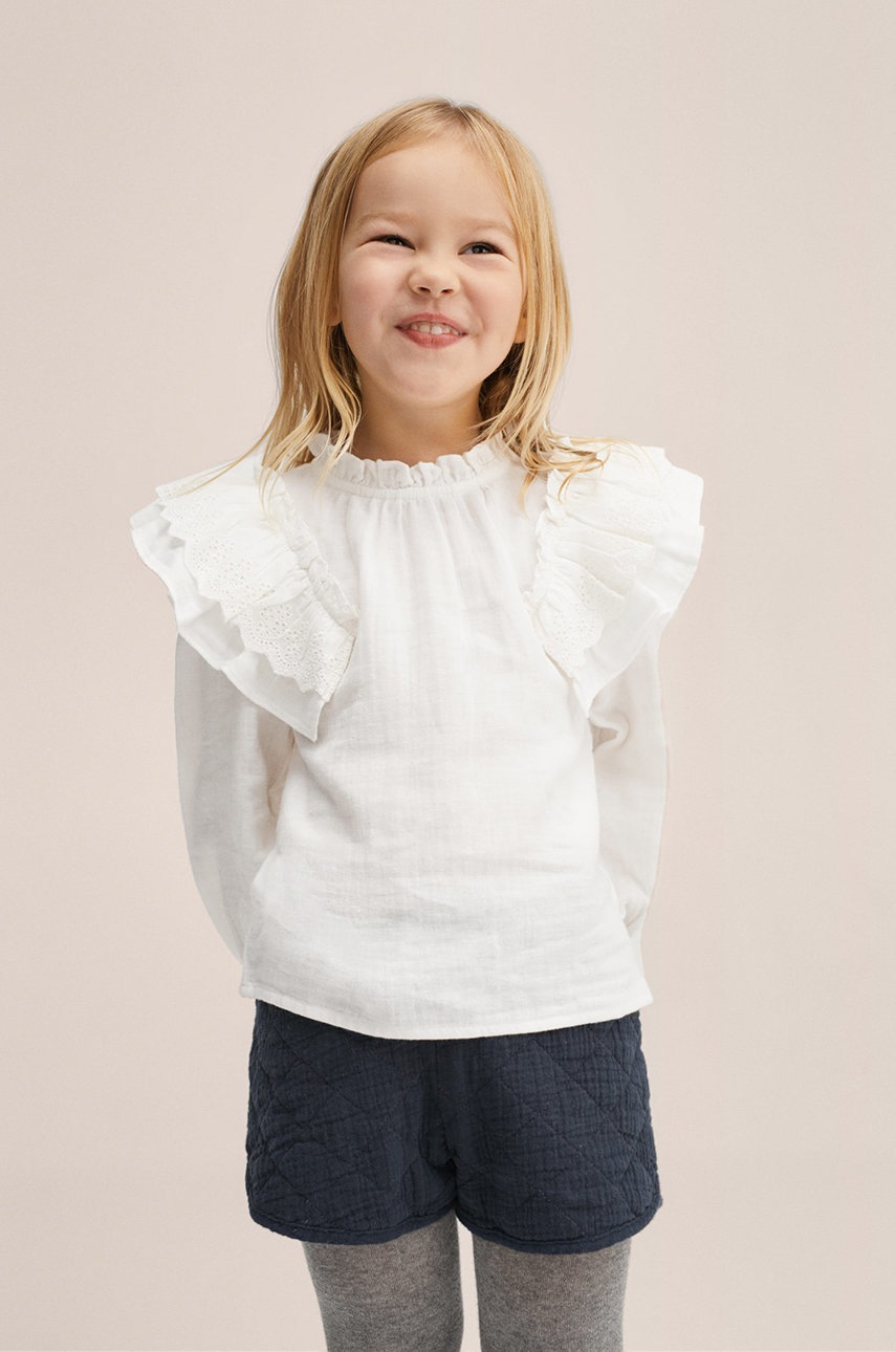 

Детска памучна блуза Mango Kids Elia в бяло с изчистен дизайн, Бял