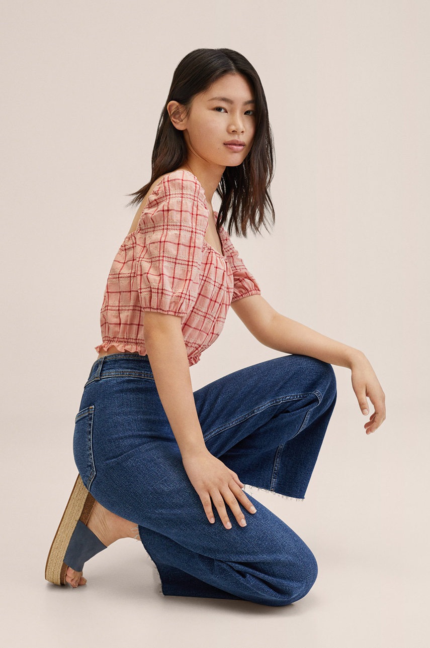 

Детска блуза Mango Kids Pink в розово на каре, Розов