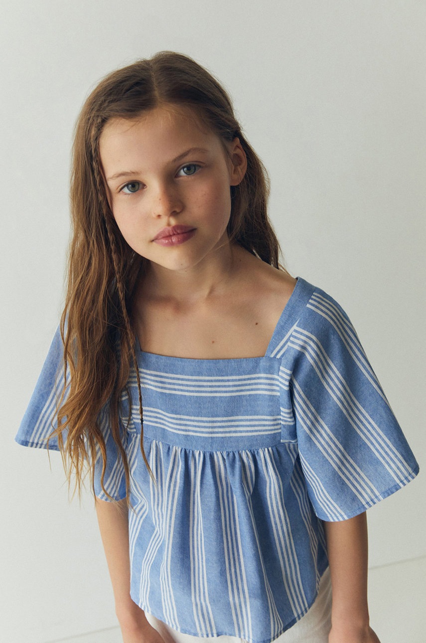 

Детска памучна блуза Mango Kids Calella с десен, Син