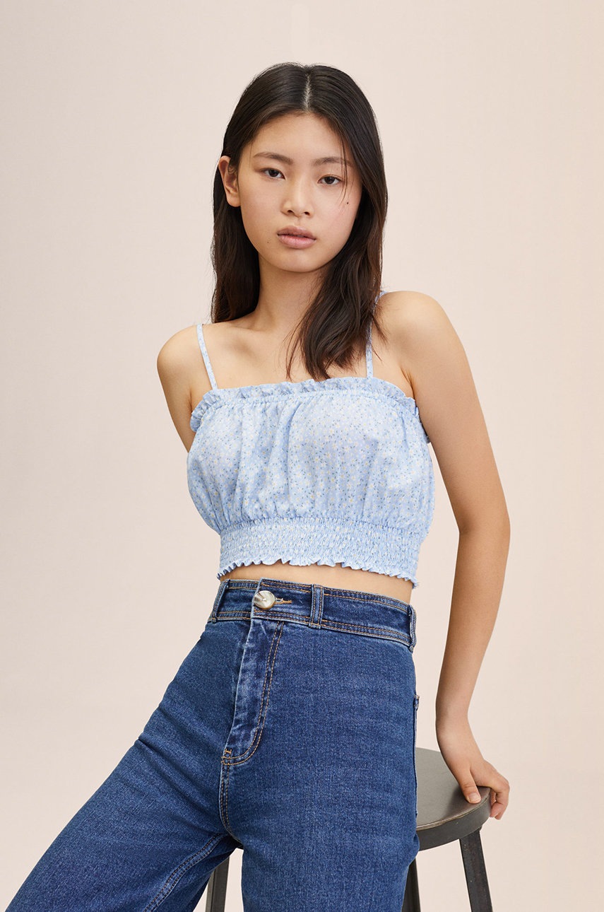 

Детска блуза Mango Kids Fleur с флорален десен, Син