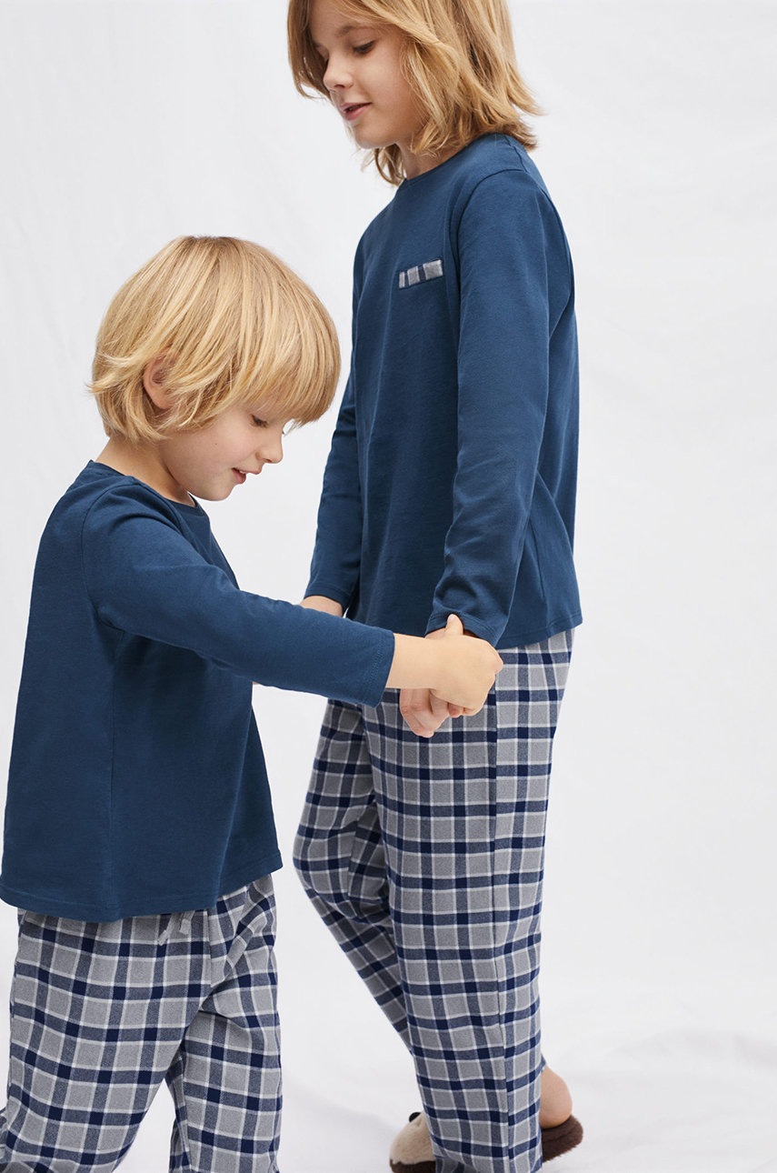 

Детска памучна пижама Mango Kids в тъмносиньо с десен, Тъмносин