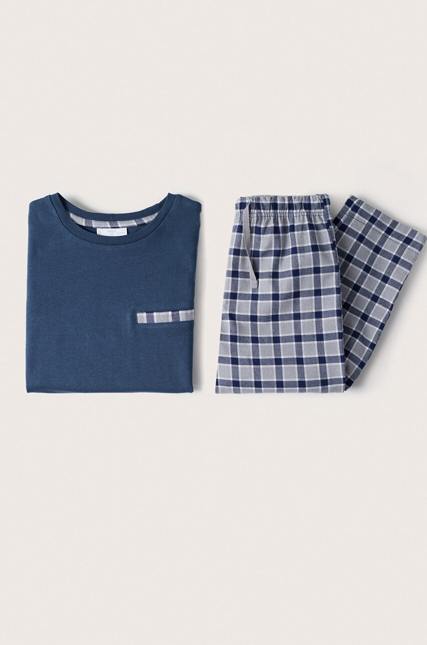 

Детская хлопковая пижама Mango Kids цвет синий узор