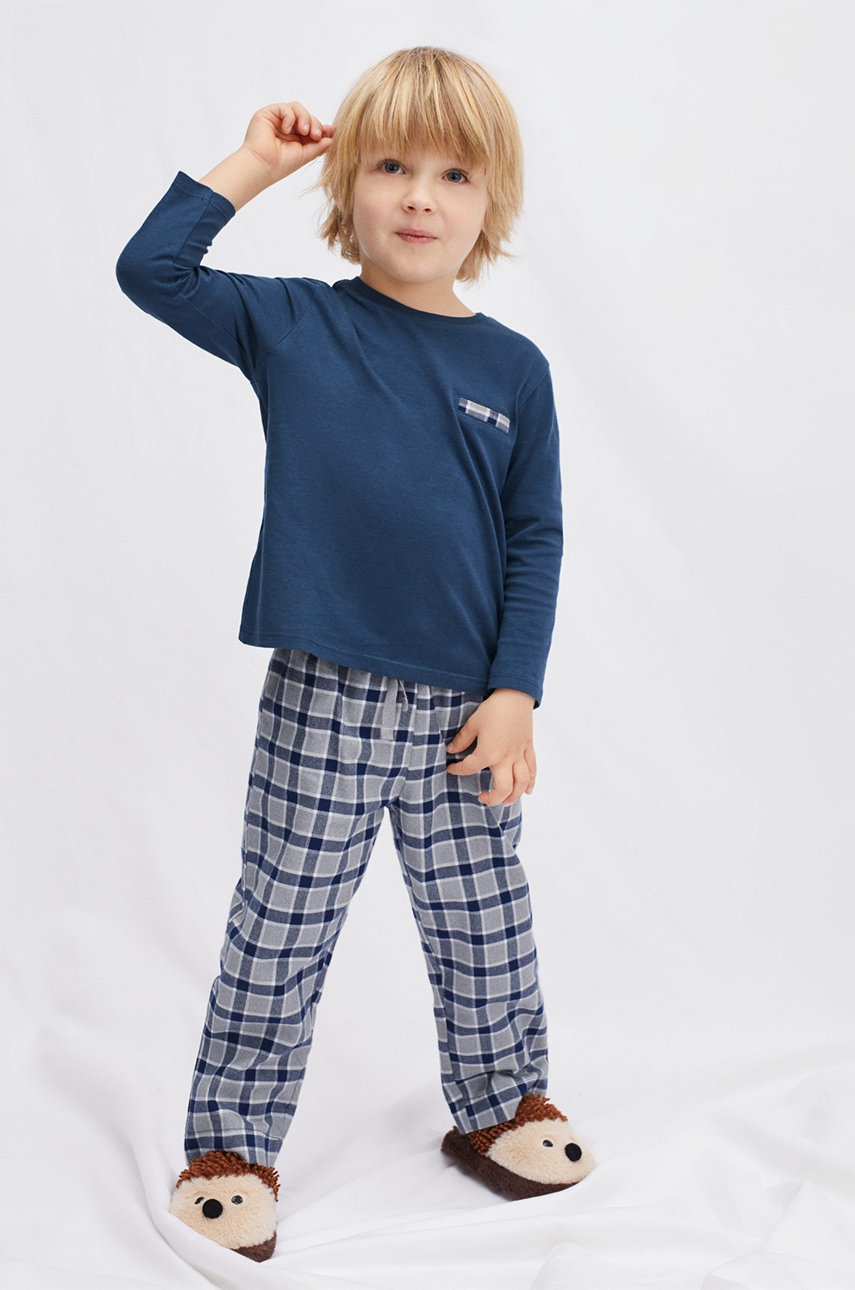 

Детска памучна пижама Mango Kids в тъмносиньо с десен, Тъмносин
