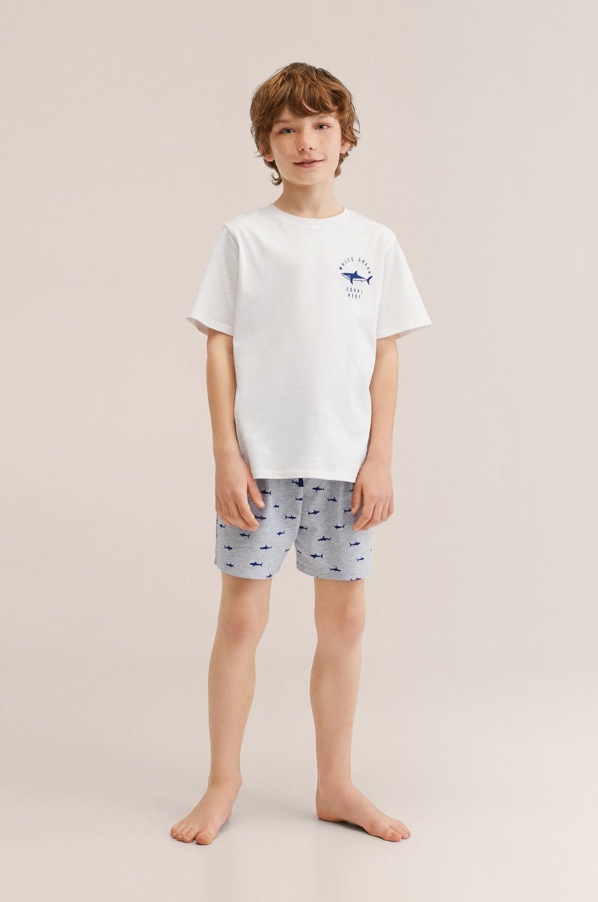 

Детска пижама Mango Kids Shark в бяло с десен, Бял