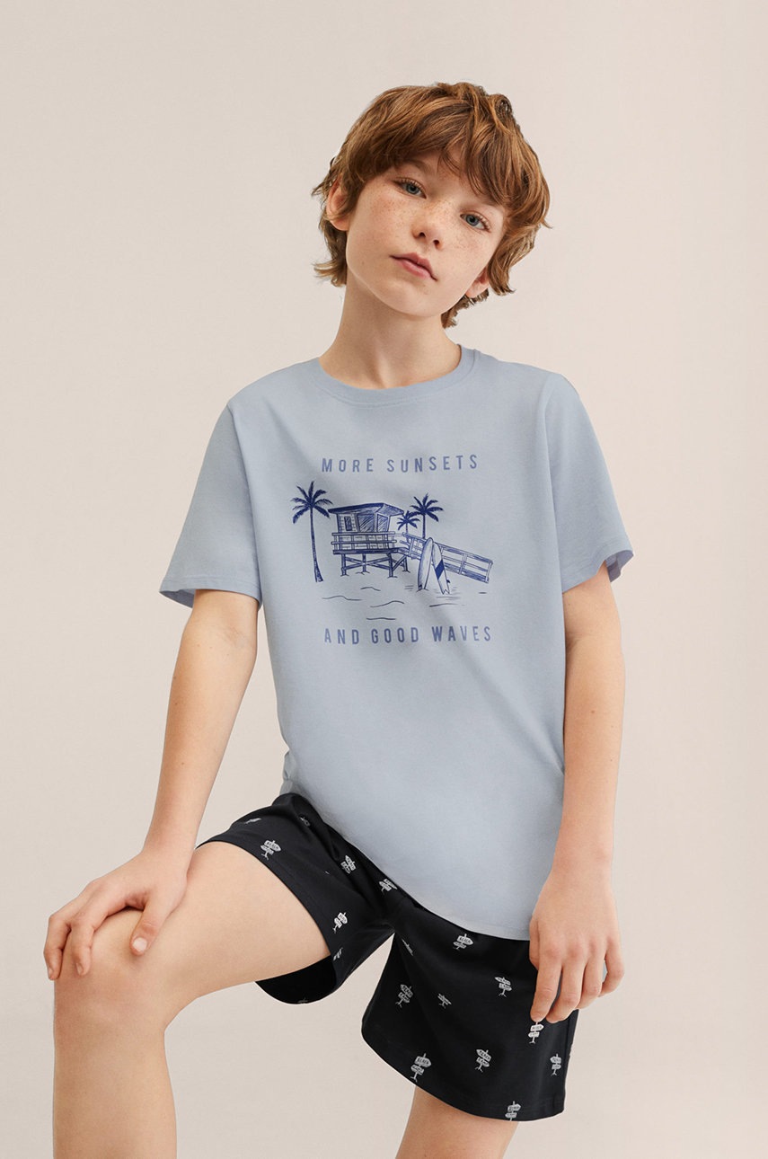

Детска памучна пижама Mango Kids Sunset с десен, Син
