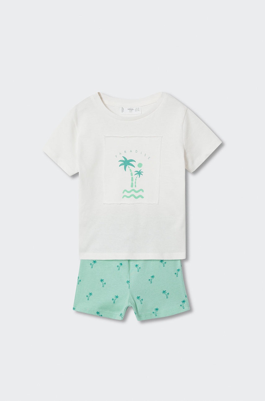 

Детска памучна пижама Mango Kids Summerb в бяло с принт, Бял
