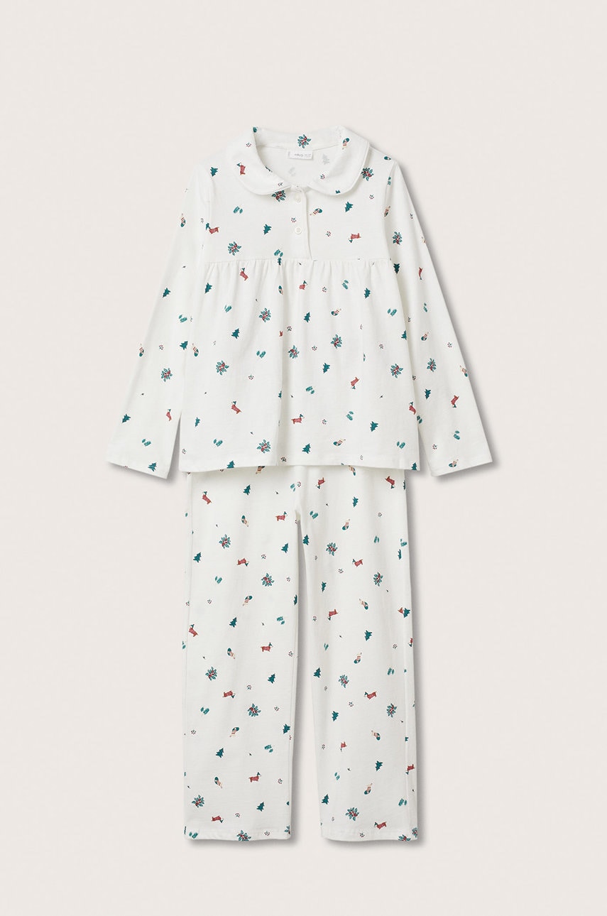 Mango Kids pijamale de bumbac pentru copii xmas culoarea alb, modelator