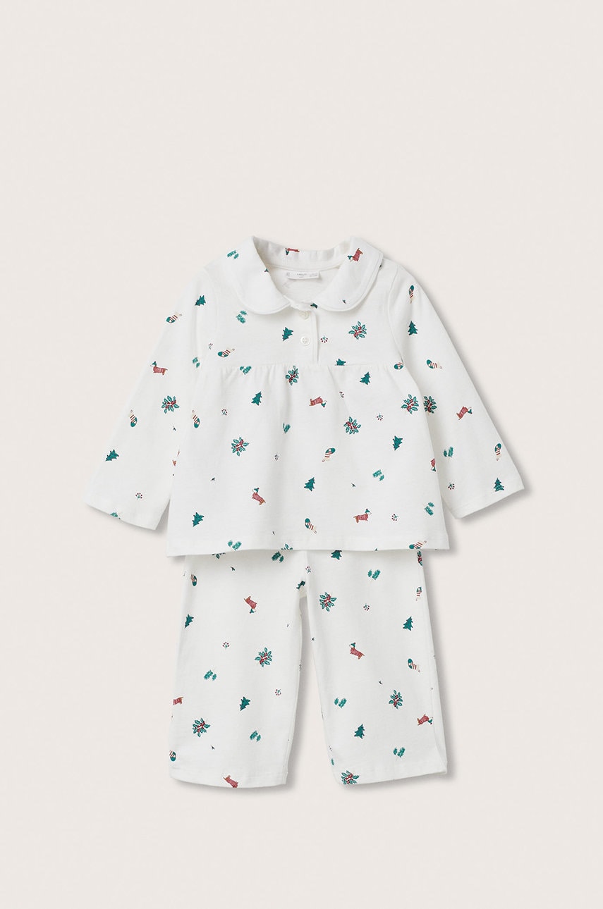 Mango Kids Pijamale de bumbac pentru copii Xmas culoarea alb, modelator