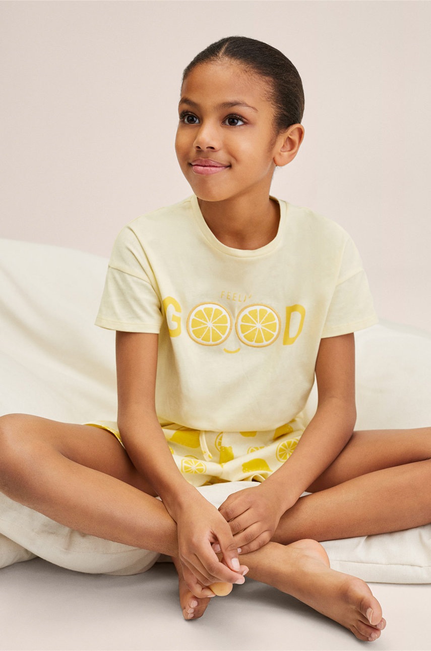 

Детска памучна пижама Mango Kids Lemon в жълто с десен, Жълт