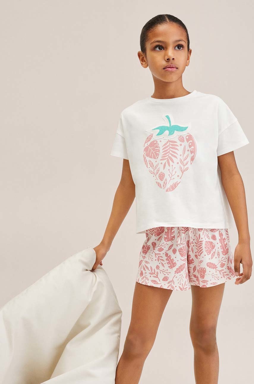 

Детска памучна пижама Mango Kids Berry в розово с принт, Розов