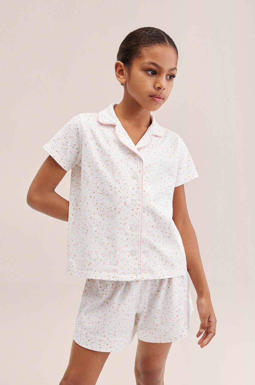 

Детска памучна пижама Mango Kids Carla в бяло с десен, Бял