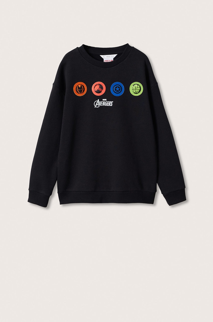 

Детски памучен суичър Mango Kids Aven в черно с принт, Черен