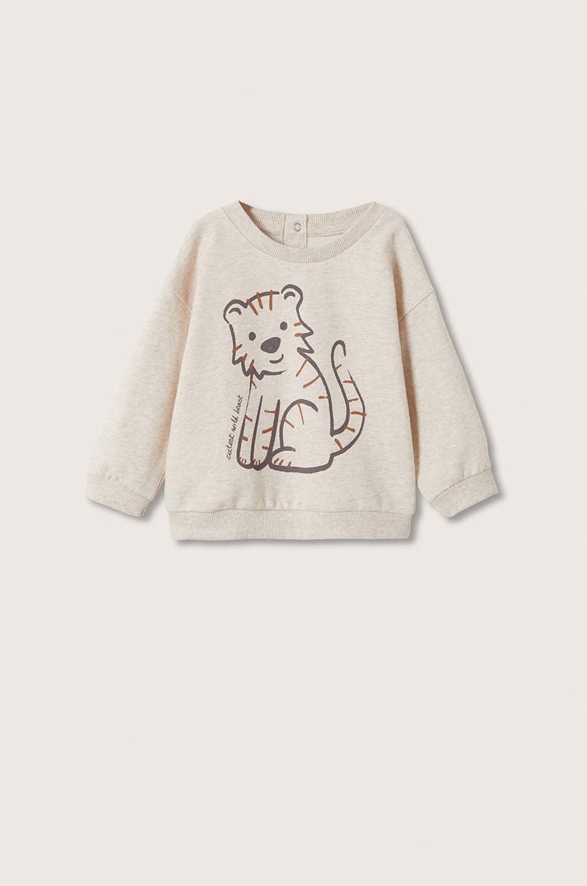 

Детски памучен суичър Mango Kids в бежово с принт, Бежов