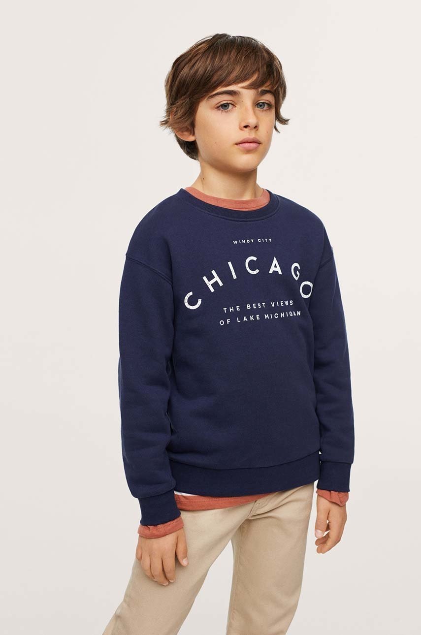 

Детски памучен суичър Mango Kids в тъмносиньо с принт, Тъмносин