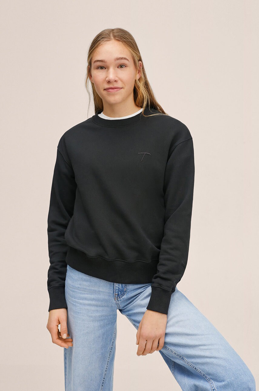 

Детски памучен суичър Mango Kids в черно с изчистен дизайн, Черен