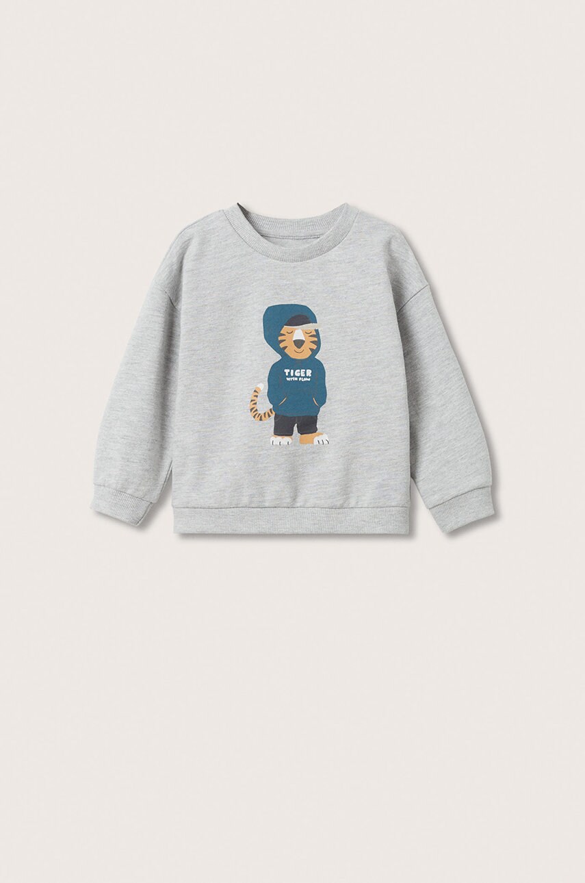 

Детски суичър Mango Kids Flow в сиво с принт, Сив