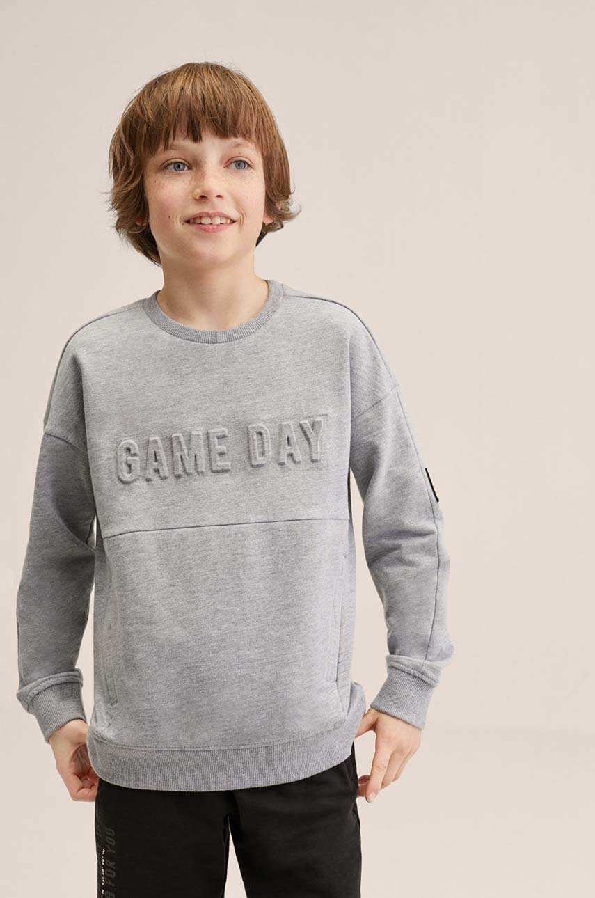 

Детски суичър Mango Kids Day в сиво с апликация, Сив