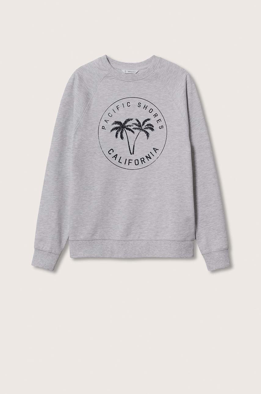 

Детская хлопковая кофта Mango Kids Cali цвет серый с принтом