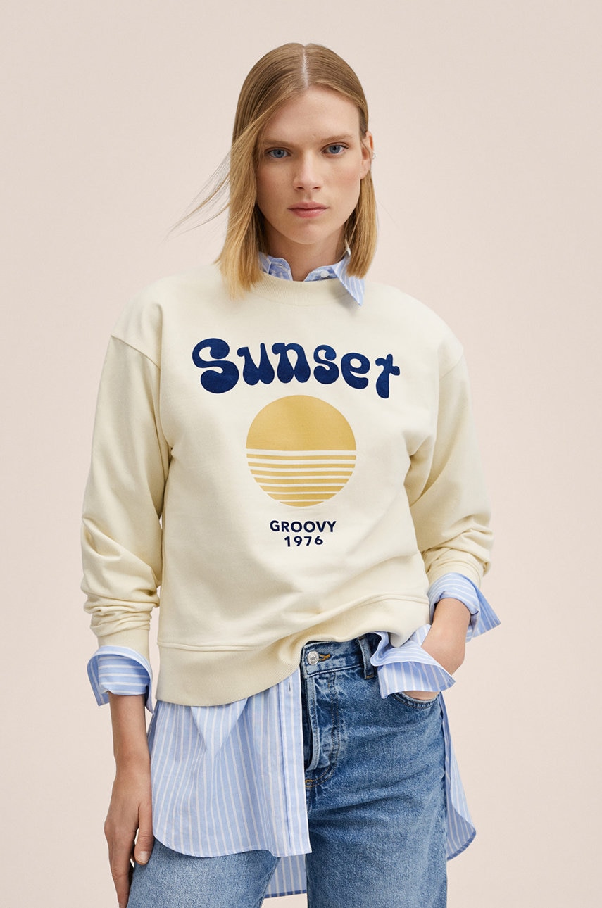 Mango hanorac de bumbac pstsun femei, culoarea galben, cu imprimeu