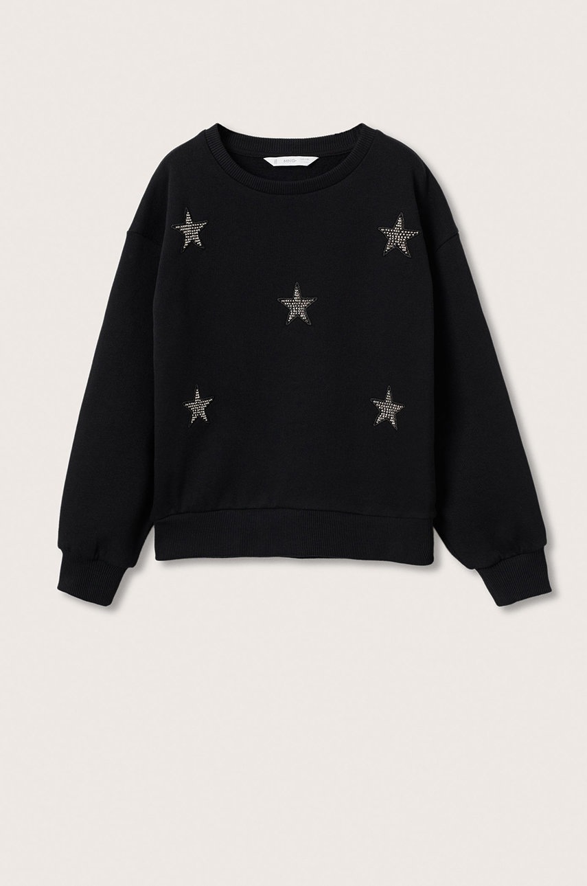 

Детски памучен суичър Mango Kids Estrella в черно с апликация, Черен