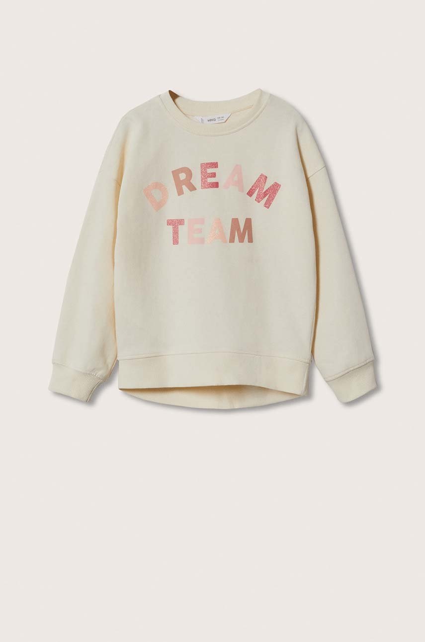 

Детски памучен суичър Mango Kids в бежово с принт, Бежов