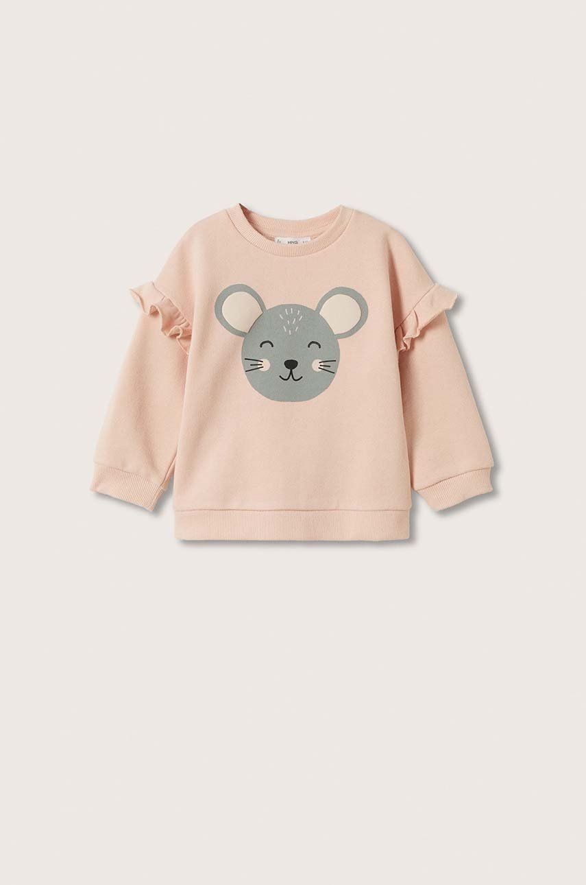 

Детски памучен суичър Mango Kids в розово с принт, Розов