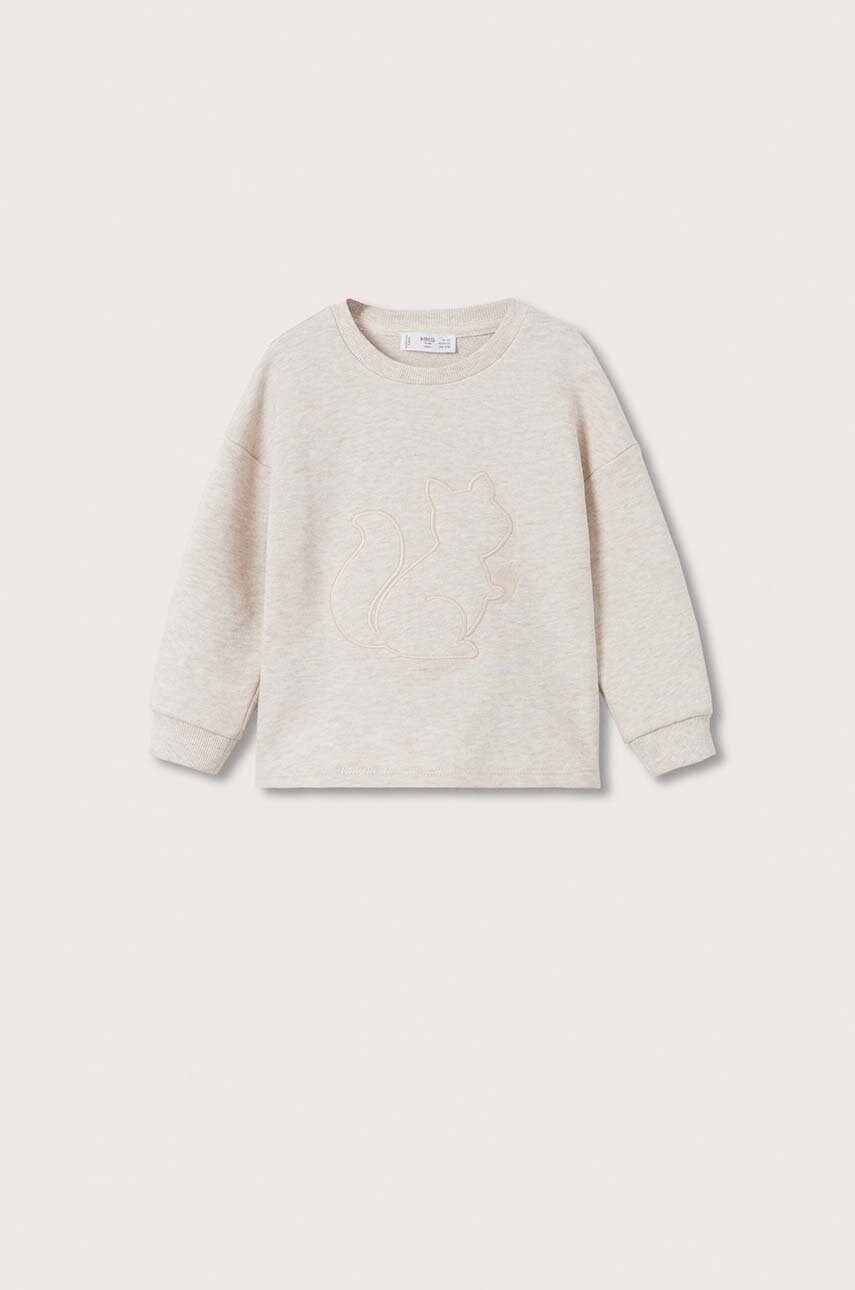Mango kids hanorac de bumbac pentru copii culoarea bej, cu imprimeu
