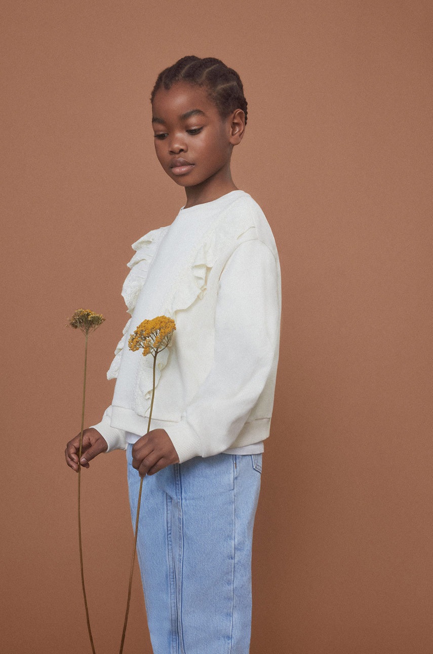 

Дитяча бавовняна кофта Mango Kids колір білий однотонна