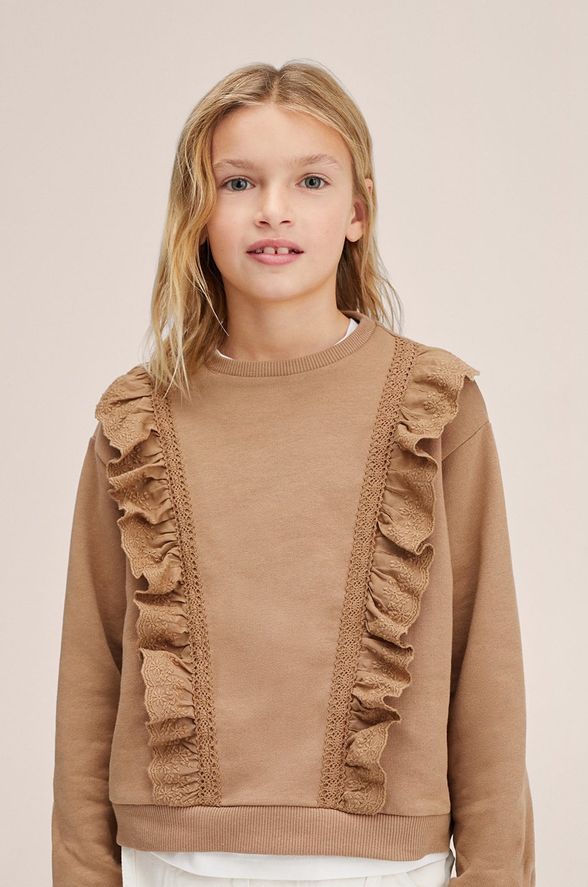 Дитяча бавовняна кофта Mango Kids колір коричневий однотонна