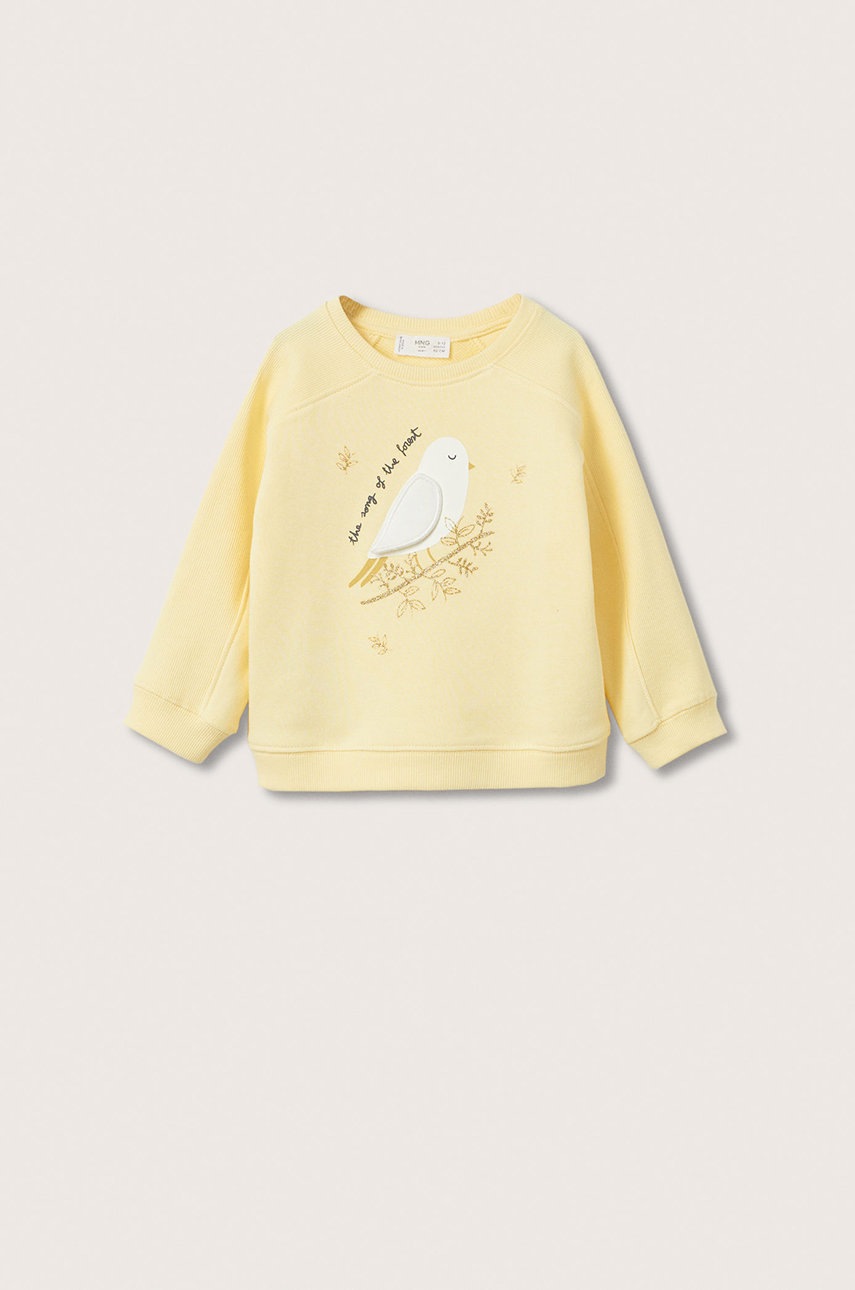 

Детски памучен суичър Mango Kids в жълто с апликация, Жълт