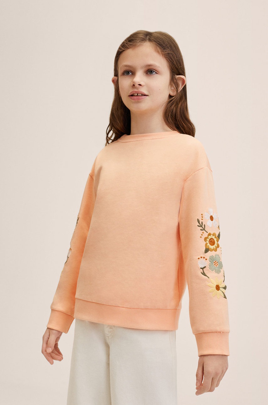 

Детски памучен суичър Mango Kids Isabel в оранжево с апликация, Оранжев