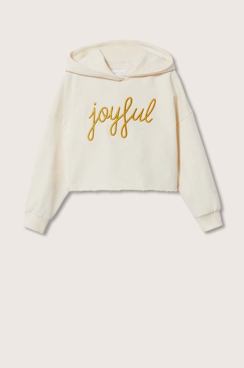 Mango kids hanorac de bumbac pentru copii joyful culoarea bej, cu imprimeu