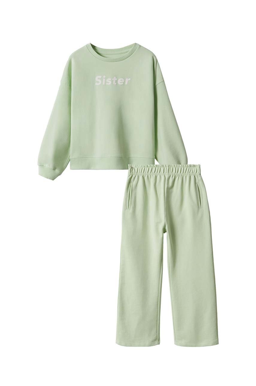 

Детски памучен суичър Mango Kids Sisterpk в зелено с принт, Зелен