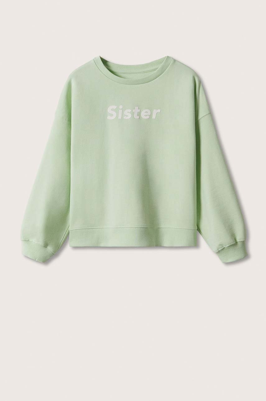 

Детская хлопковая кофта Mango Kids Sisterpk цвет зелёный с принтом