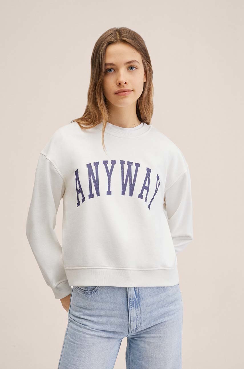 

Детски суичър Mango Kids Anyway в бяло с принт, Бял
