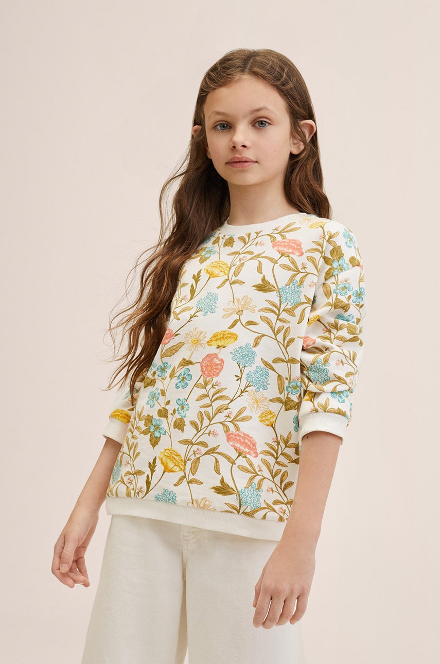 

Детски памучен суичър Mango Kids Flowers в бяло с десен, Бял