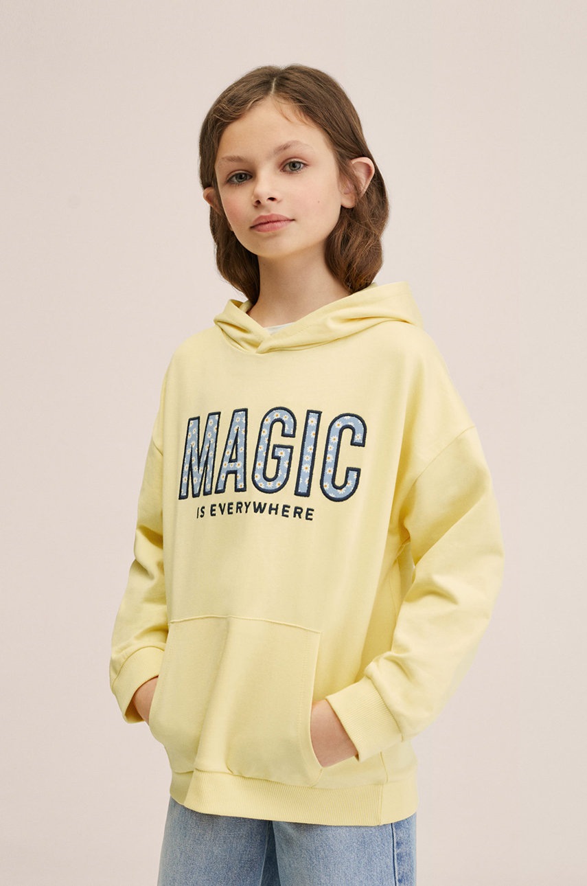 

Детски памучен суичър Mango Kids в жълто с апликация, Жълт