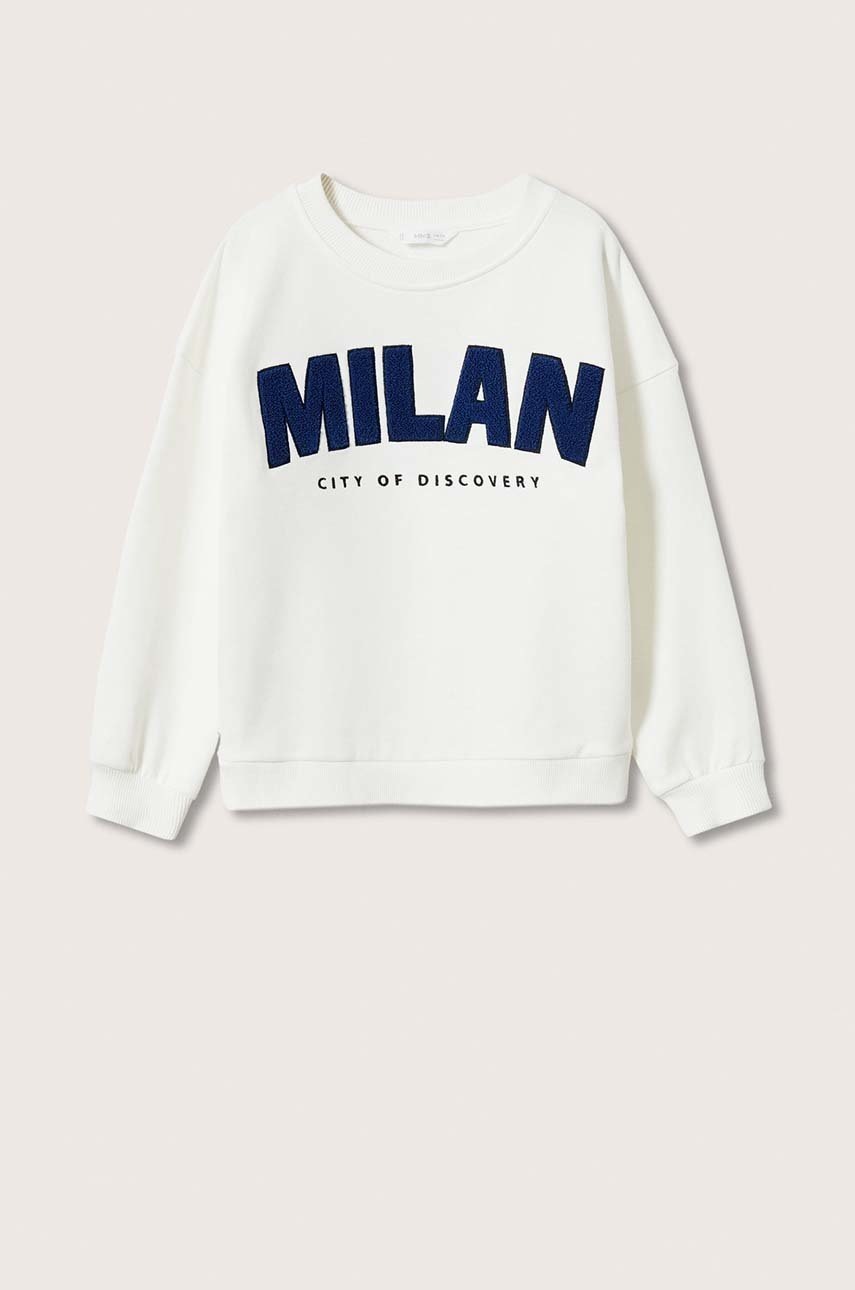

Детски памучен суичър Mango Kids Milan в бяло с апликация, Бял