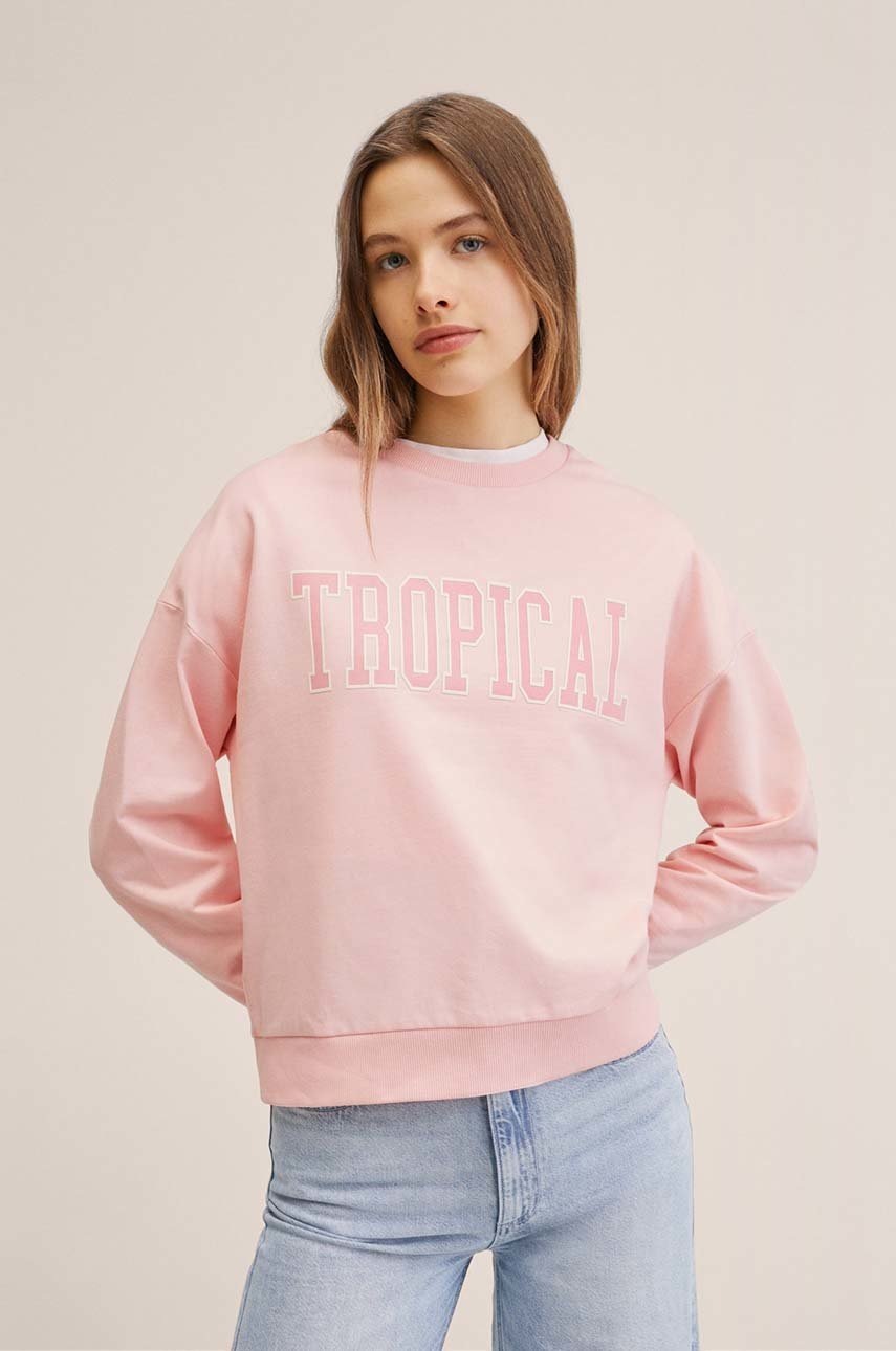 

Детски памучен суичър Mango Kids Pical в розово с принт, Розов