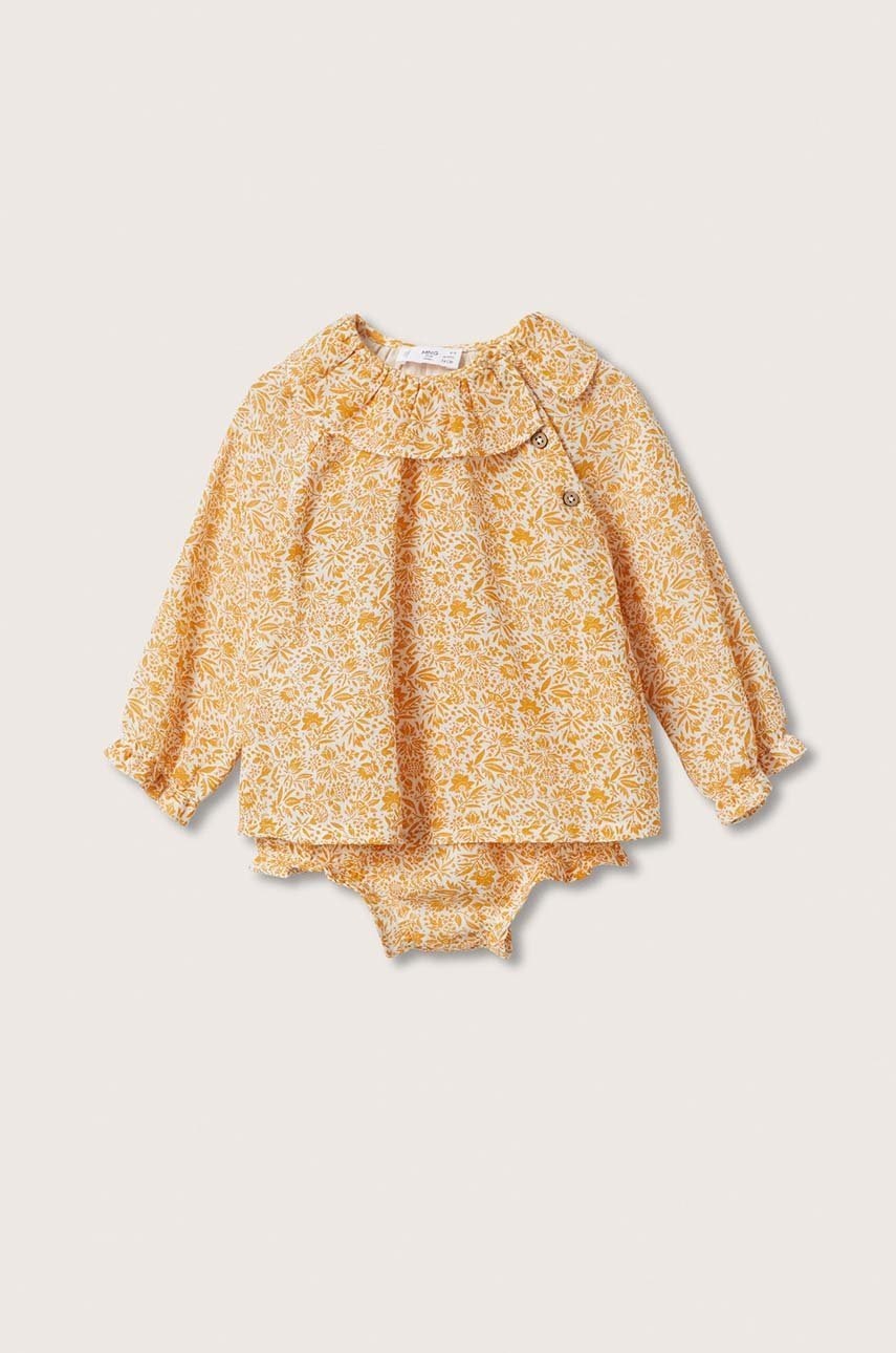 

Детска памучна блуза Mango Kids в жълто с десен, Жълт