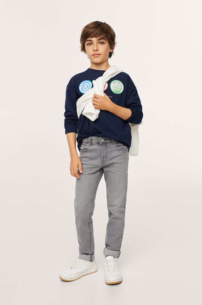 

Дитячий бавовняний лонгслів Mango Kids Icons колір синій з принтом