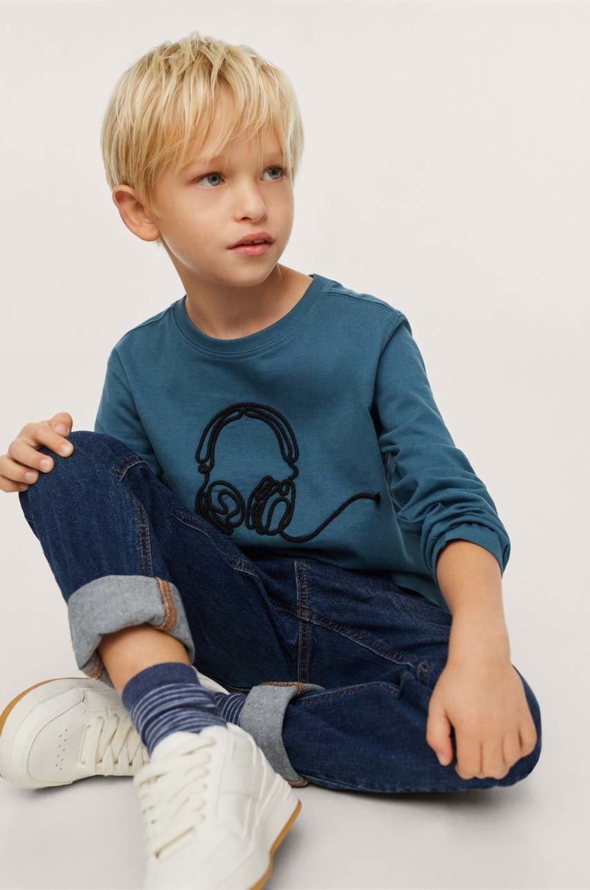 

Детска блуза с дълги ръкави Mango Kids в тъмносиньо с апликация, Тъмносин