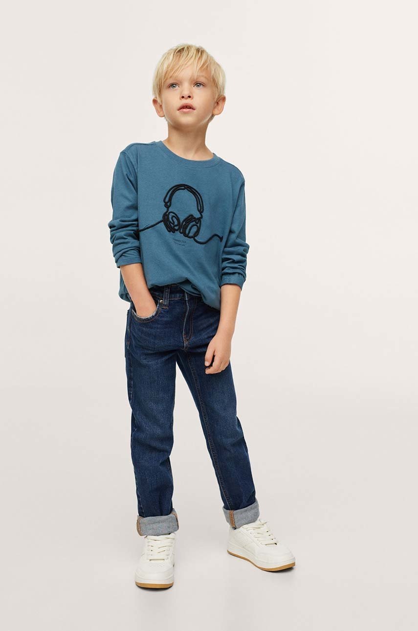 

Дитячий бавовняний лонгслів Mango Kids колір синій з аплікацією